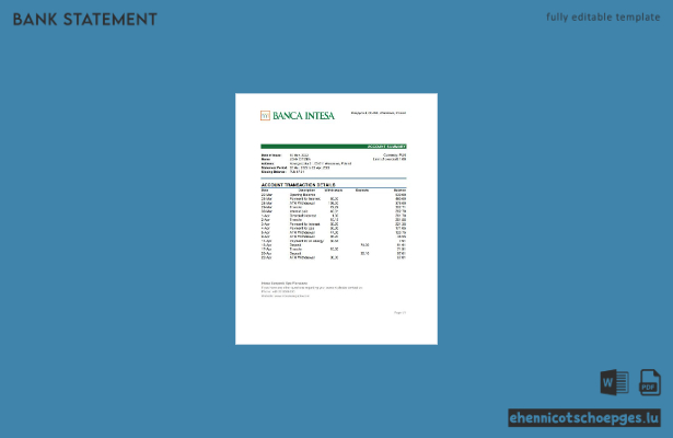 Excel-Beispielvorschau für einen Kontoauszug der polnischen Banca Intesa